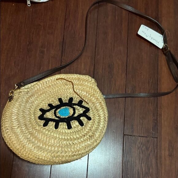 Woven Straw Eye Design Crossbody Bag Leather Strap Woven EYE Handmade NEW - Picture 1 of 6